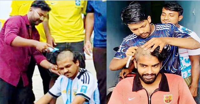 বরিশালে মাথা ন্যাড়া করার প্রতিশ্রুতি রক্ষা করায় উচ্ছ্বাসিত ফুটবল প্রেমিরা 