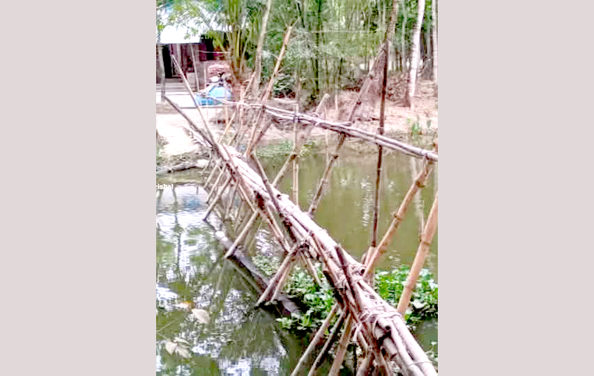 সাঁকো দিয়ে জীবনের ঝুঁকি নিয়ে পার হচ্ছে দুই পাড়ের মানুষ